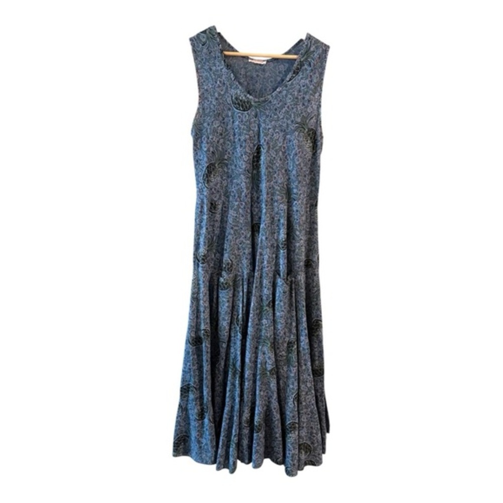 Talia Benson Blue Floral  Boho Resort Wear Style Pockets Flowy Pineapple Dress